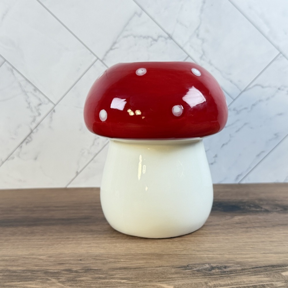 Huntington Home Red & White Mushroom Ceramic Vase Novelty Decor Cottagecore